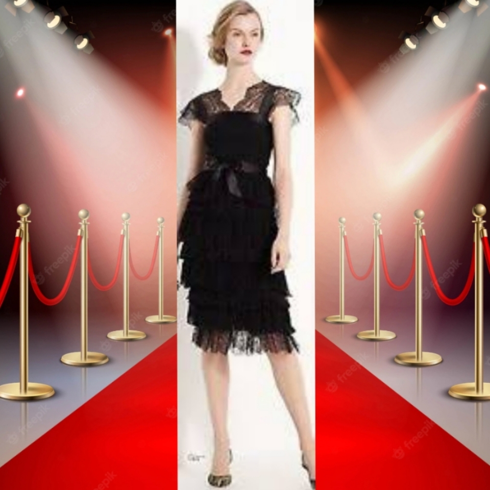 ♧$5,700 OSCAR DE LA RENTA ADORABLE BLACK SILK LACE SPANISH STYLE RUNWAY DRESS 6